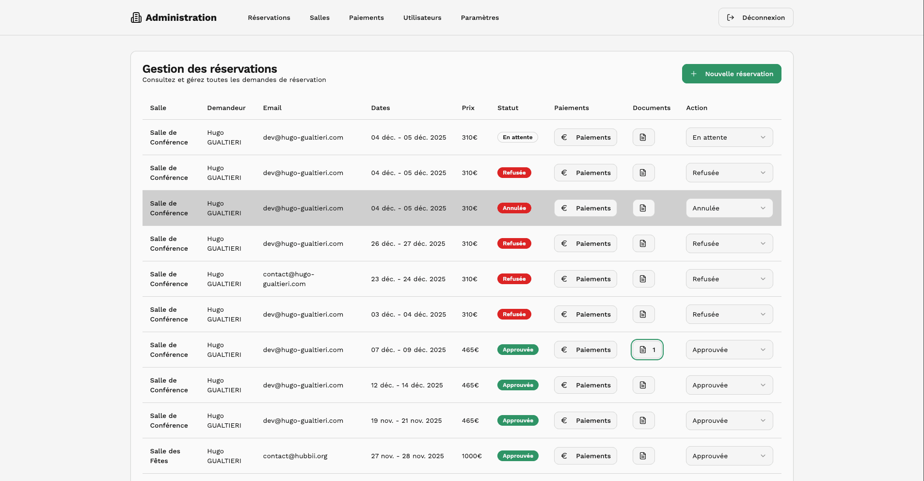 Calendrier de réservation des salles municipales en temps réel
