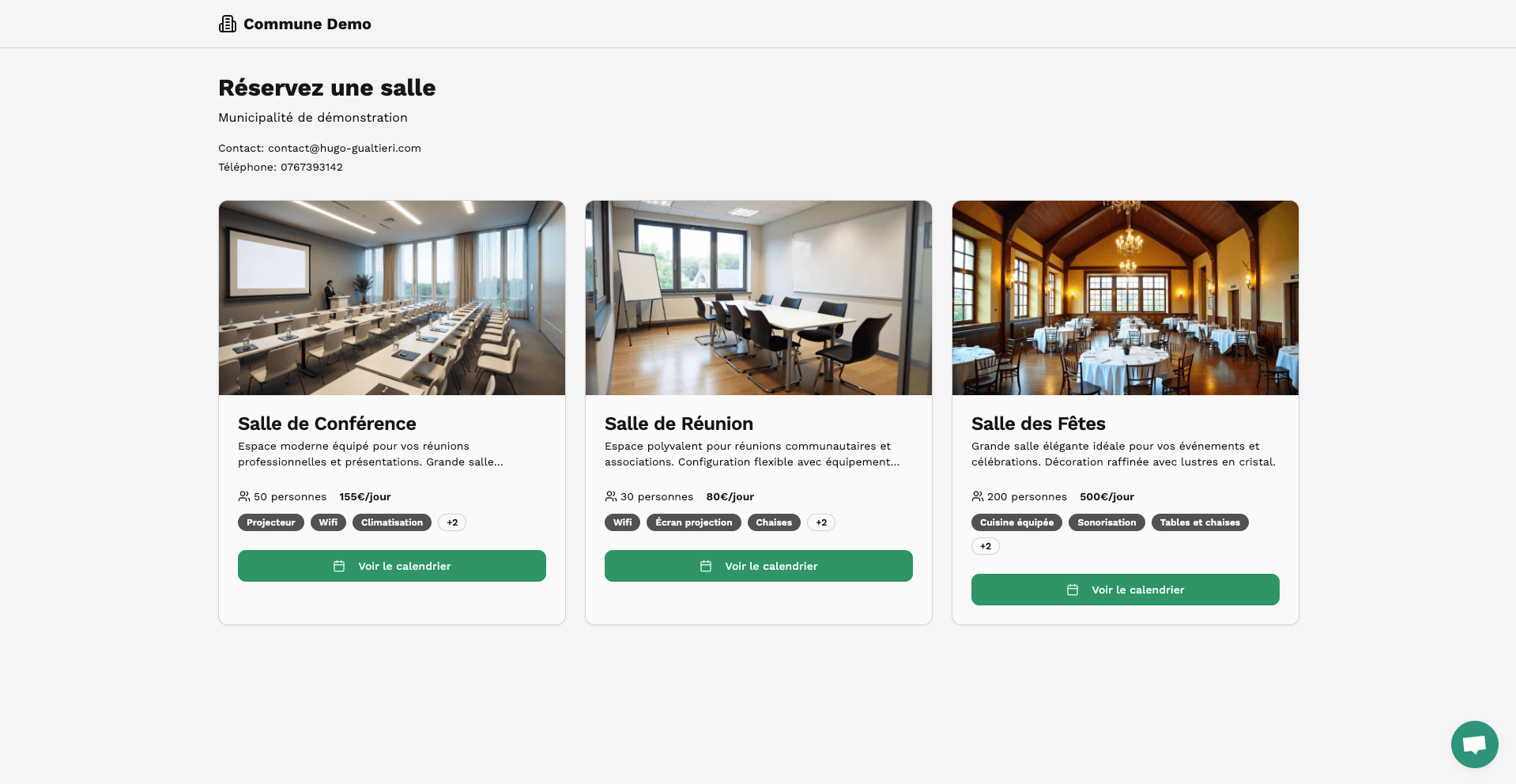 Page publique de réservation des salles communales pour les habitants